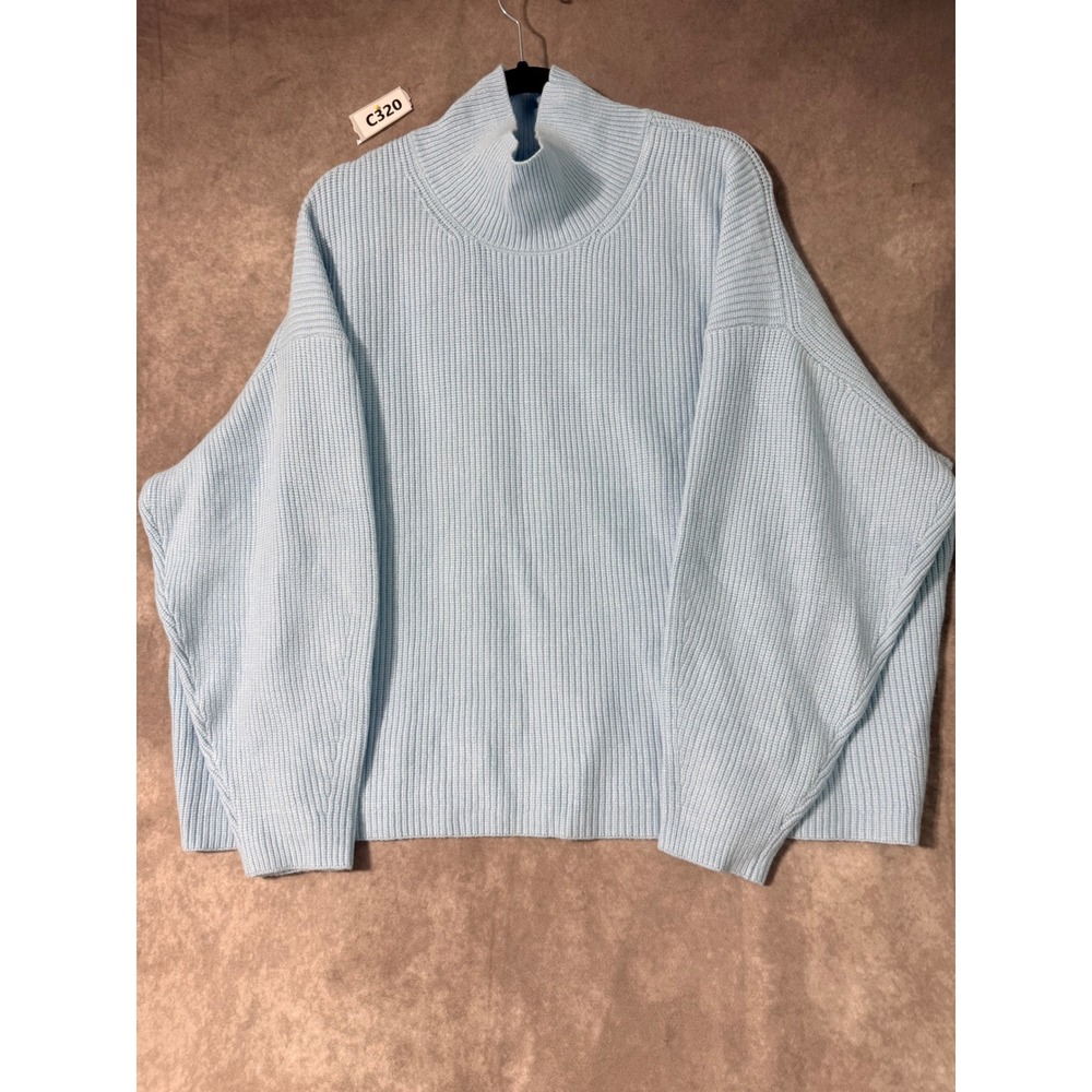 A New Day Womens 2X Light Blue Mock Neck Ribbed Knit Oversized Sweater NWT